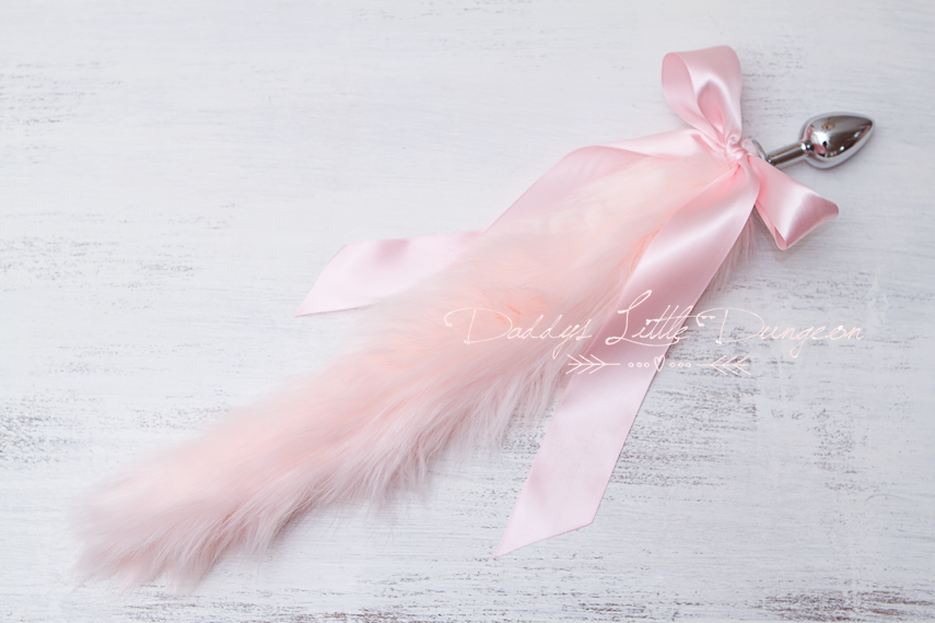 Cute pink DDLG butt plug fox tail for anal, BDSM sex toys, Kawaii cosplay, Femdom sissy plug, petplay and pet play.