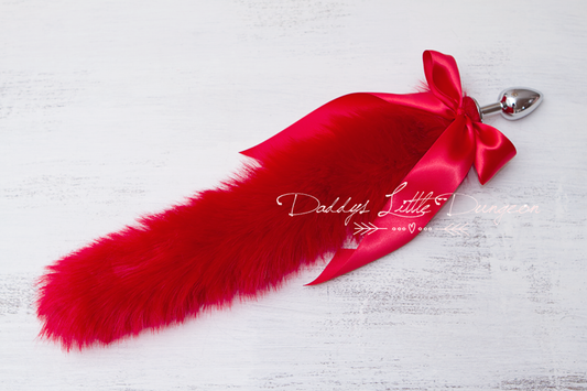 Gorgeous super soft, fluffy and bushy red fur stainless butt / anal plug kitten or fox tail for DDLG, pet play and BDSM bondage play.