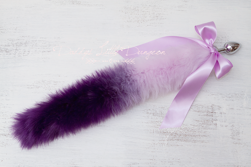 Pretty purple and lilac ombre kitten or fox tail anal plug for DDLG, BDSM, Femdom, pet play / cosplay / light bondage play.