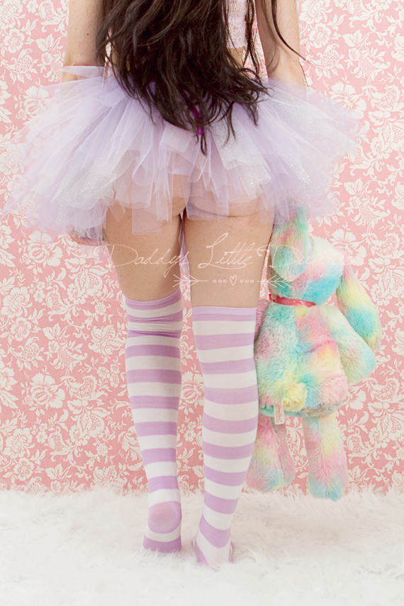 Cute DDLG Purple DADDY'S GIRL Lolita Stripe Tall Over Knee Thigh High Socks for ABDL Baby, Cosplay, Kawaii bdsm, Femdom sissy.