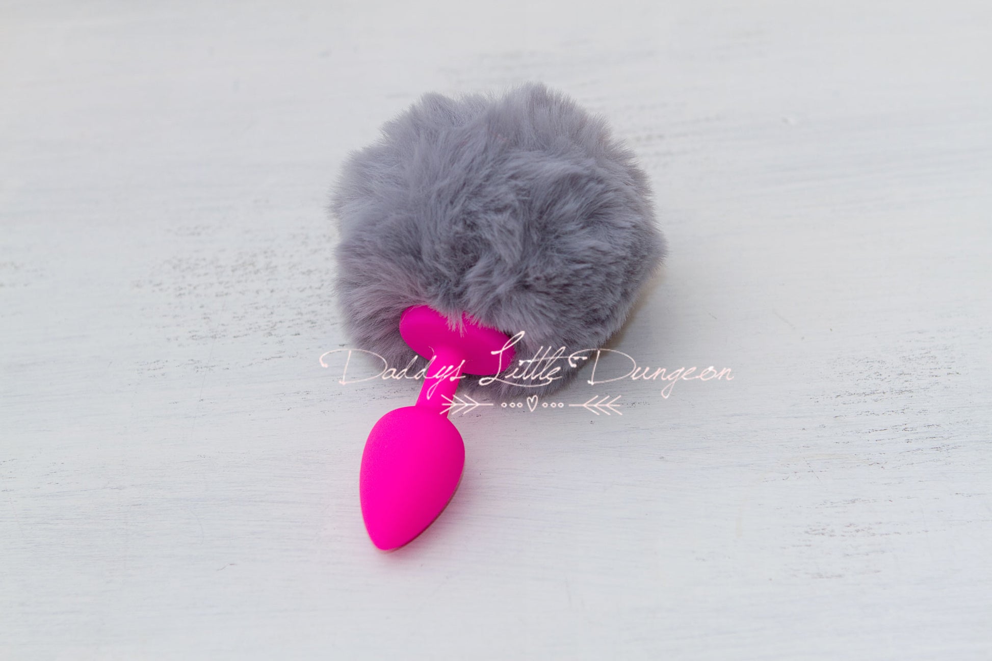 Cute gray DDLG butt plug bunny tail for anal, BDSM sex toys, Kawaii cosplay, Femdom sissy plug, rabbit petplay and pet play.