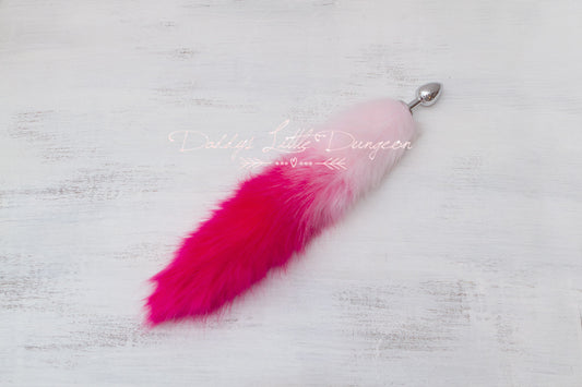 Cute pink DDLG butt plug fox tail for anal, BDSM sex toys, Kawaii cosplay, Femdom sissy plug, petplay and pet play.