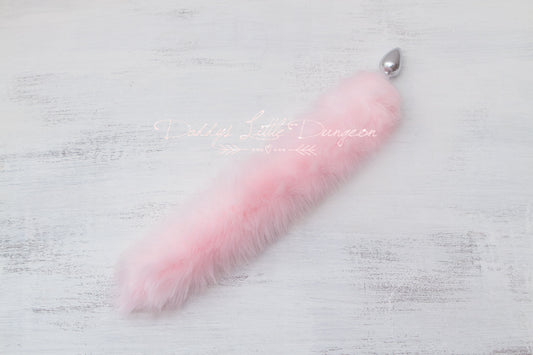 Cute pink DDLG butt plug fox tail for anal, BDSM sex toys, Kawaii cosplay, Femdom sissy plug, petplay and pet play.