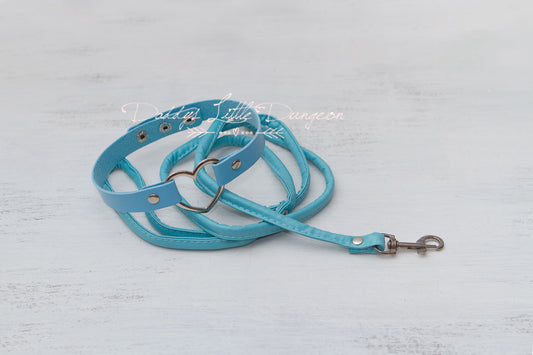 Blue Heart Bondage Collar & Leash Set