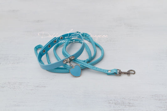 Blue Heart Charm Bondage Collar & Leash Set