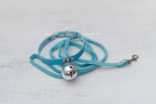 Blue Huge Bell Bondage Collar & Leash Set