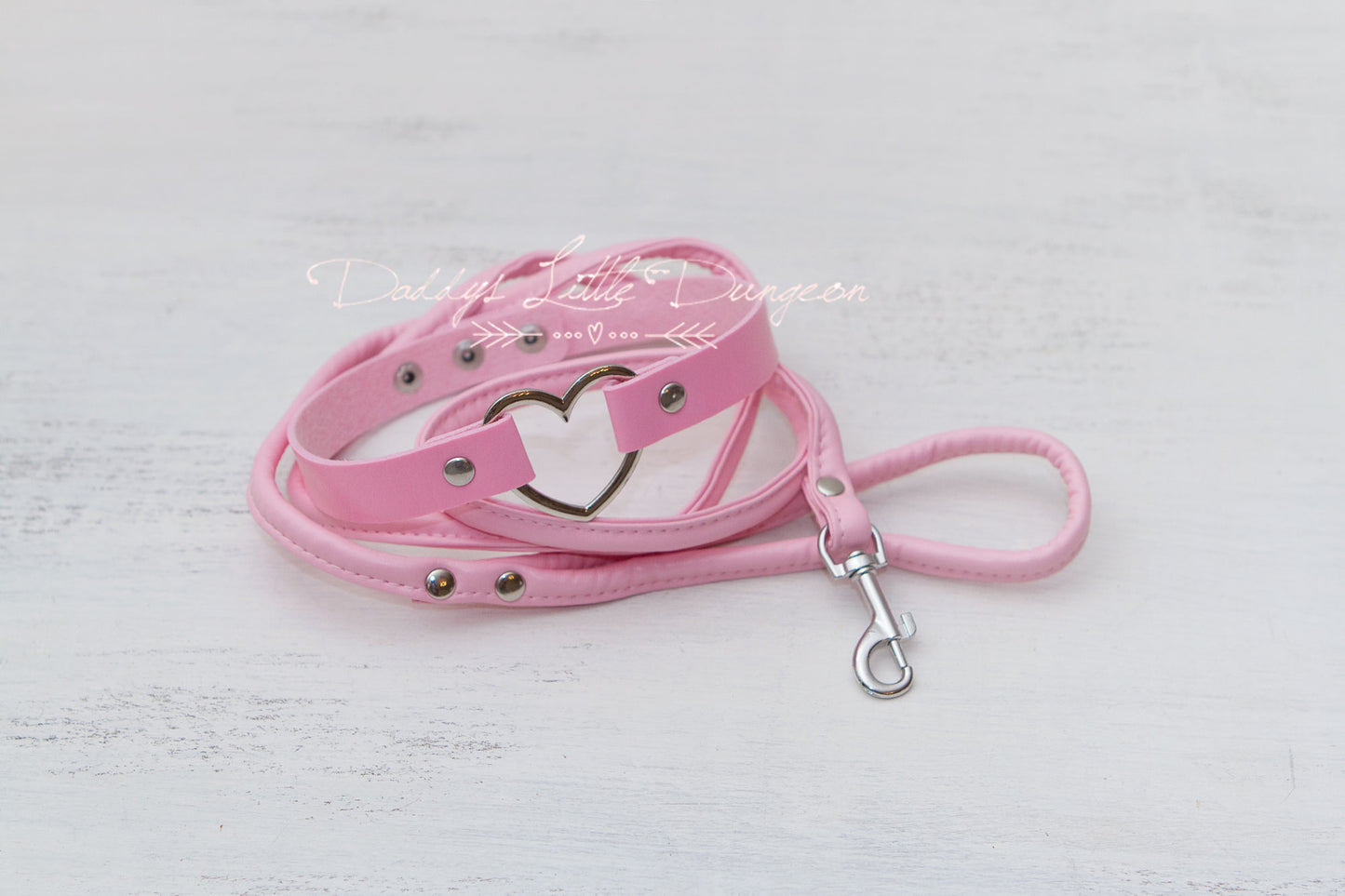 Pink Heart Bondage Collar & Leash Set