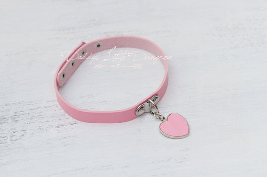 Pink Heart Charm Bondage Collar