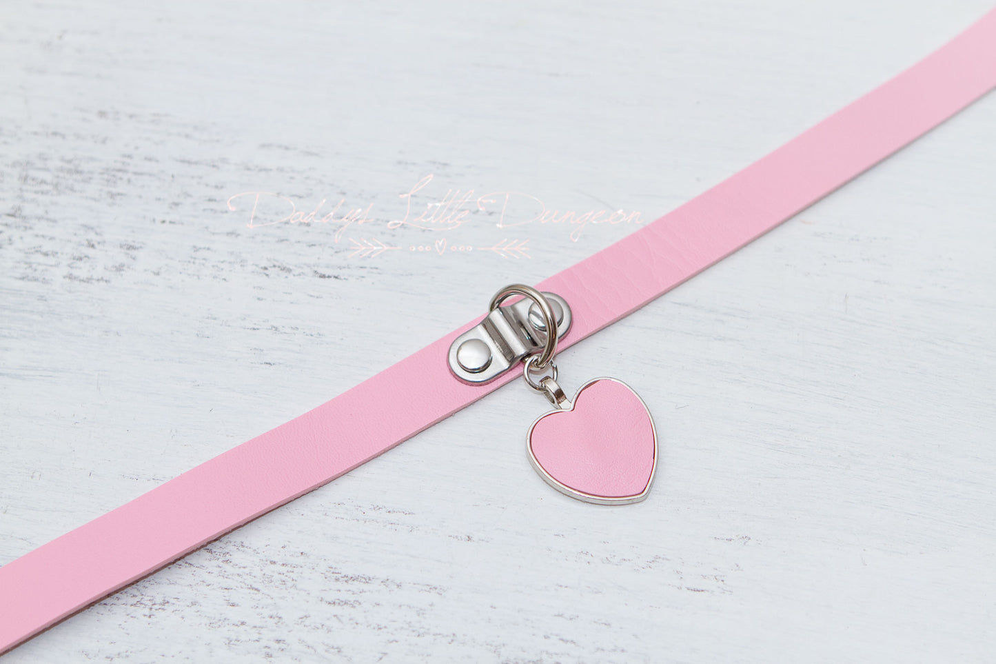 Pink Heart Charm Bondage Collar