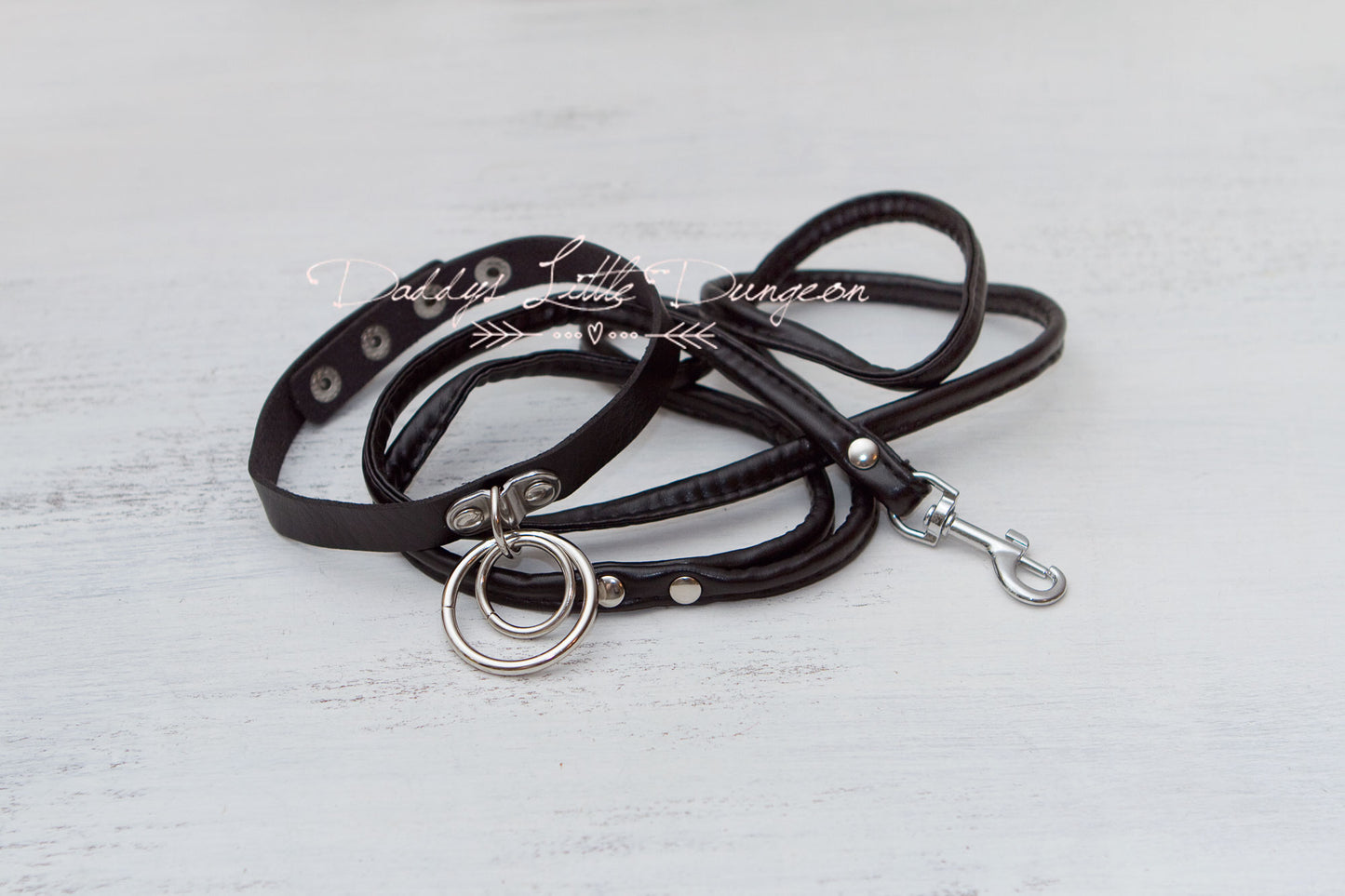 Black Multiple Ring Bondage Collar & Leash Set