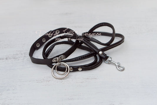 Black Multiple Ring Bondage Collar & Leash Set