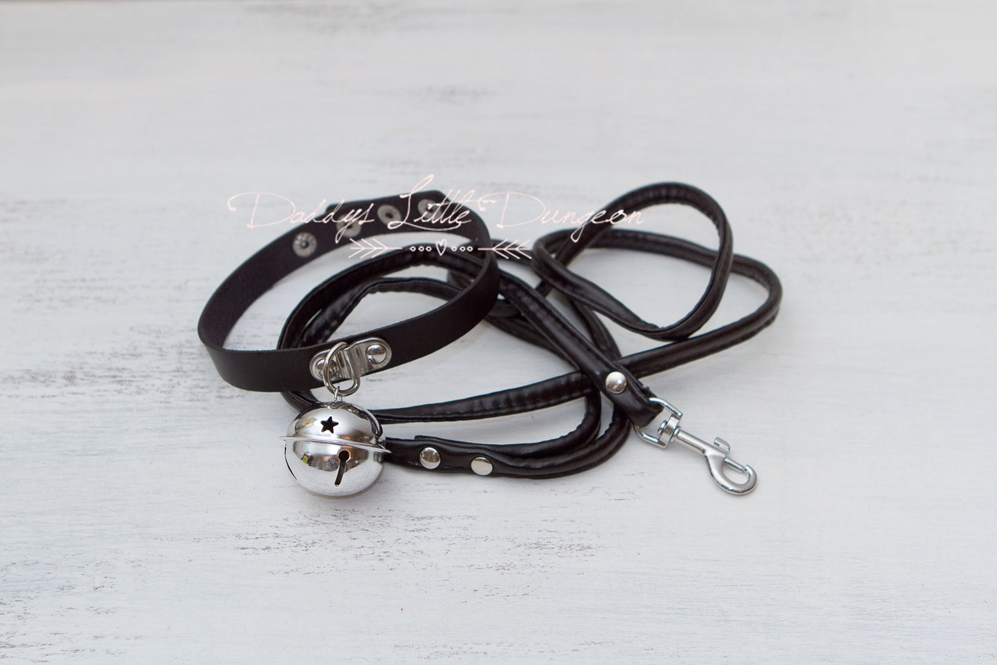 Black Huge Bell Bondage Collar & Leash Set