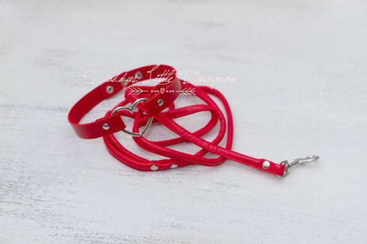 Red Heart Bondage Collar & Leash Set