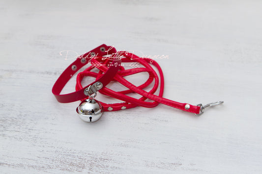 Red Huge Bell Bondage Collar & Leash Set