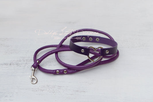 Purple Heart Bondage Collar & Leash Set