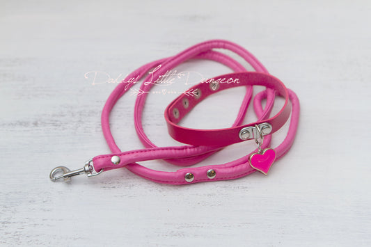 Hot Pink Heart Charm Bondage Collar & Leash Set