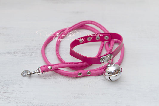 Hot Pink Huge Bell Bondage Collar & Leash Set