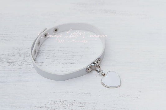 White Heart Charm Bondage Collar