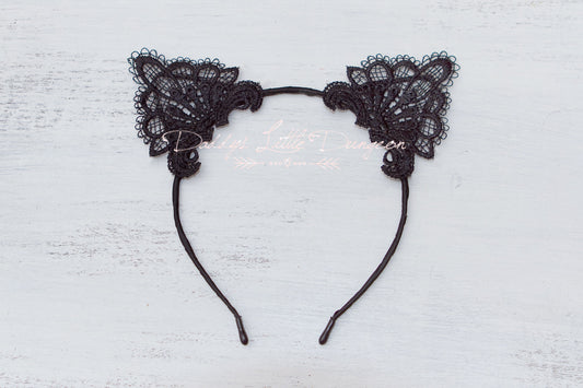 Black Lace Cat Kitten Ears Headband