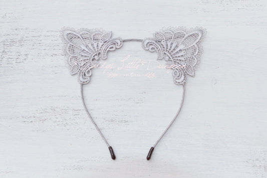 Gray Lace Cat Kitten Ears Headband