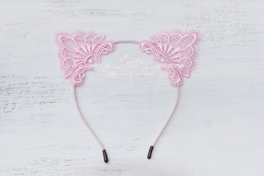 Pink Lace Cat Kitten Ears Headband