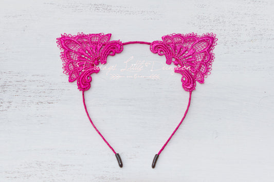 Hot Pink Lace Cat Kitten Ears Headband