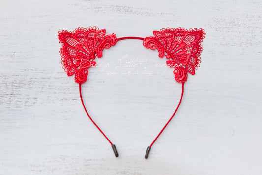 Red Lace Cat Kitten Ears Headband