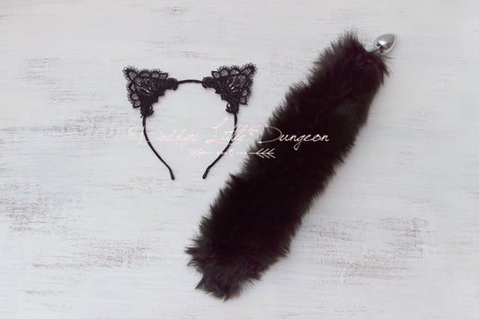 Black Lace Kitten Fox Pet Play Set