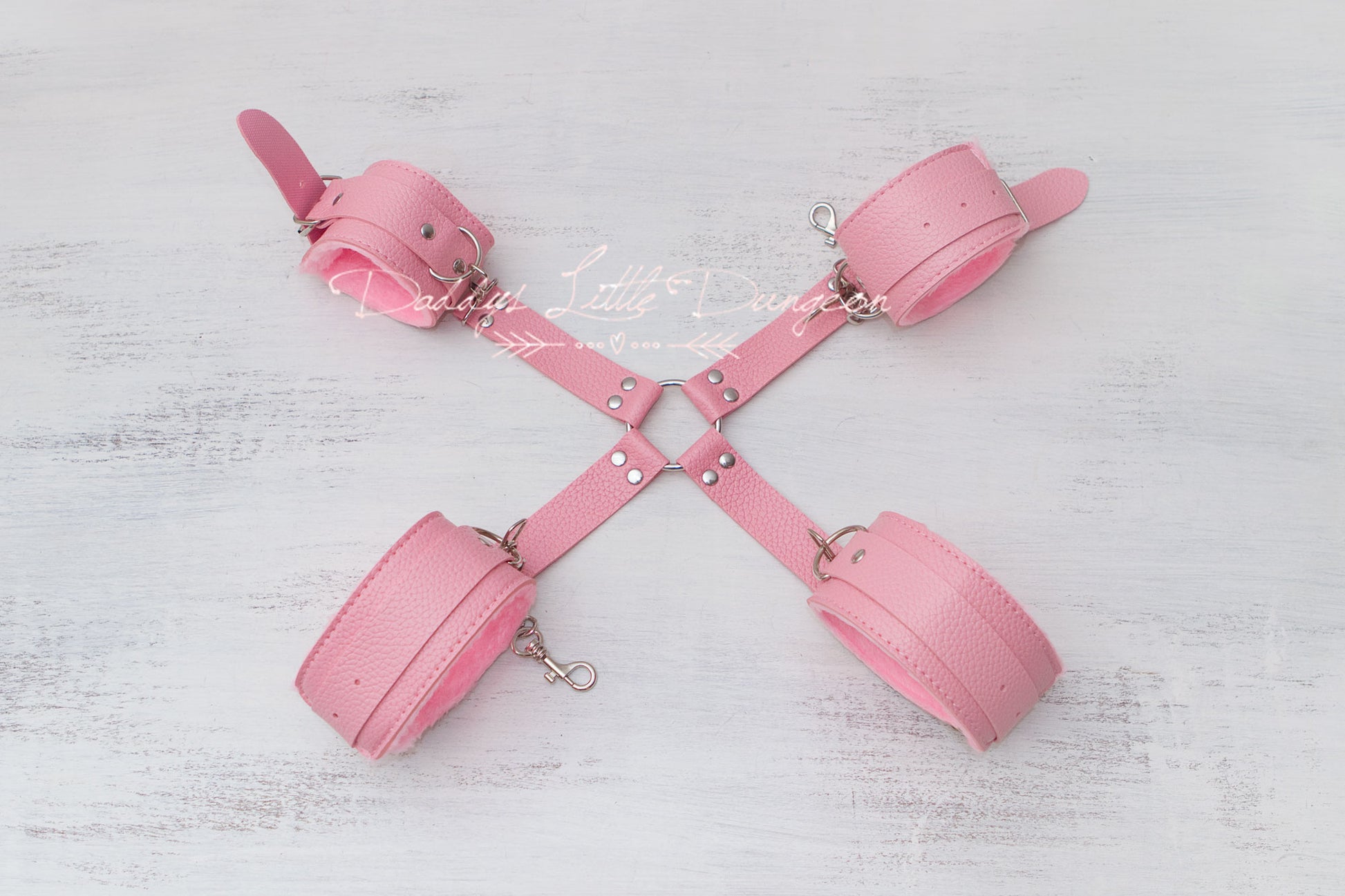 DDLG Pretty Pink BDSM Bondage Harness Hogtie Hog tie for Hand Wrist and Ankle Foot Cuffs Restraints for Cosplay or Pet Play