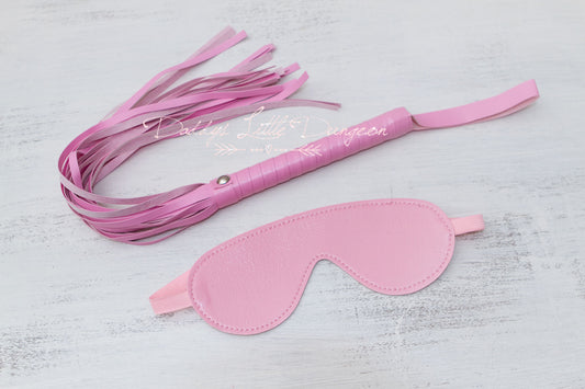 Pink Bondage Whip & Eye Mask Set