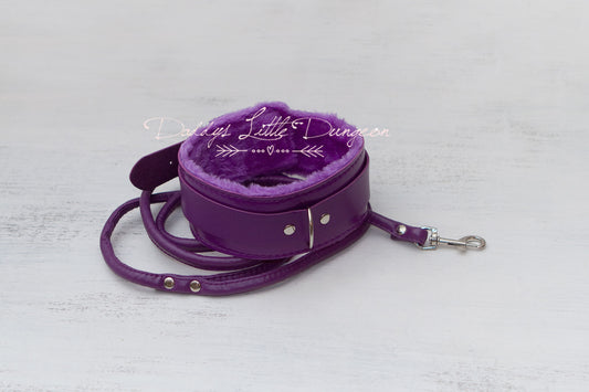 Purple Fur Bondage Collar & Leash Set