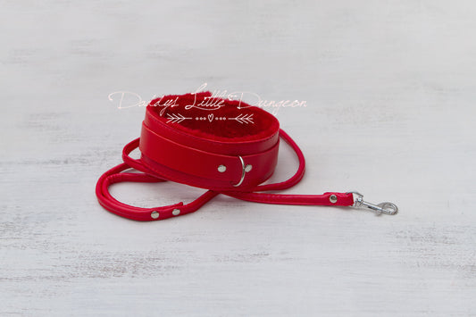 Red Fur Bondage Collar & Leash Set