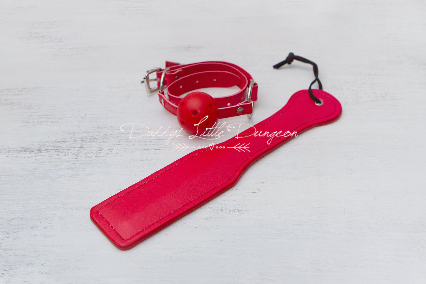 Red Bondage Spanking Paddle & Ball Gag Set