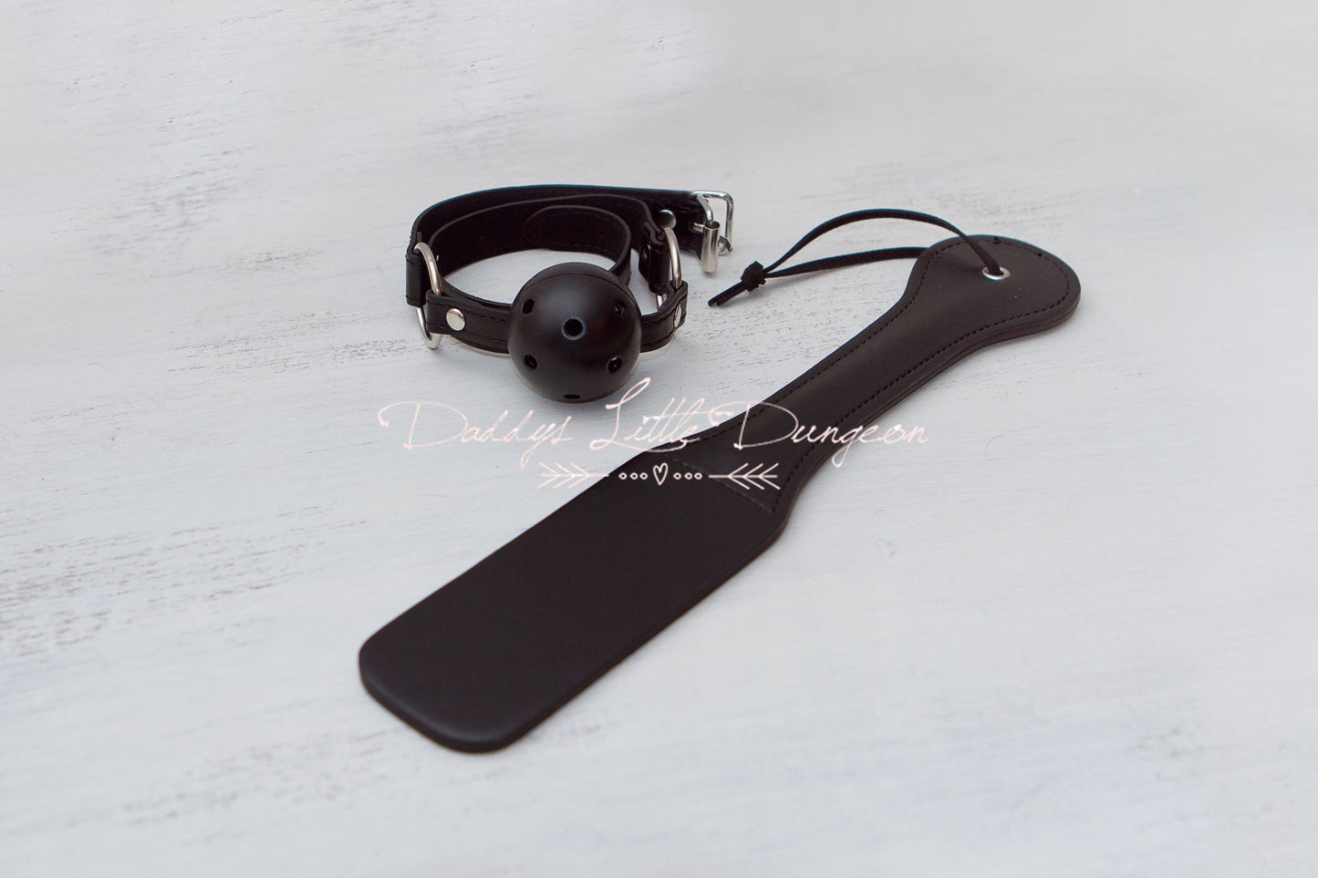 Black Bondage Spanking Paddle & Ball Gag Set