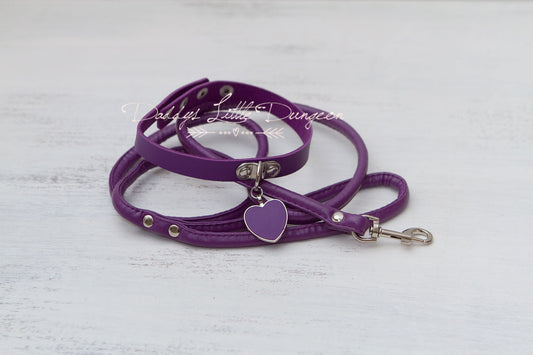 Purple Heart Charm Bondage Collar & Leash Set