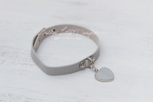 Gray Heart Charm Bondage Collar