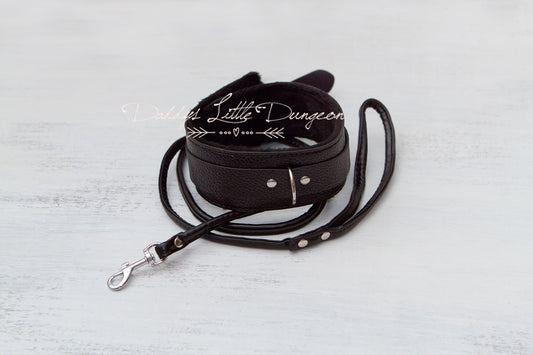 Black Fur Bondage Collar & Leash Set