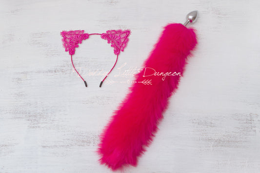 Hot Pink Lace Kitten Fox Pet Play Set