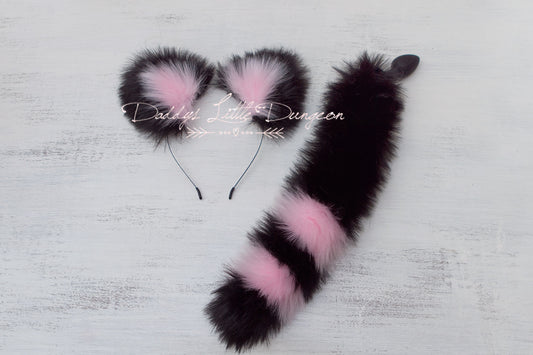 Black & Pink Extra Fluffy Kitten Fox Pet Play Set