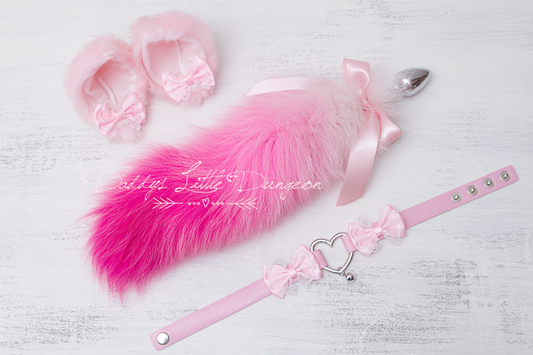 Pink Ombre Kitten Fox Pet Play Set with Bows