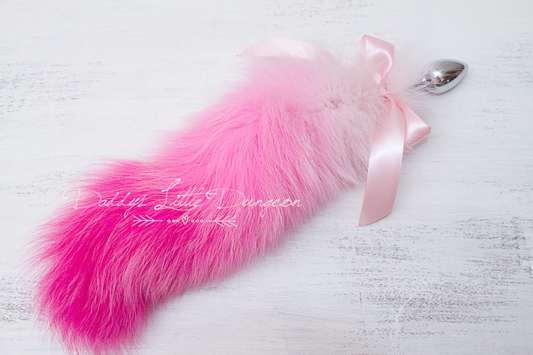 Cute pink DDLG butt plug fox tail for anal, BDSM sex toys, Kawaii cosplay, Femdom sissy plug, petplay and pet play.