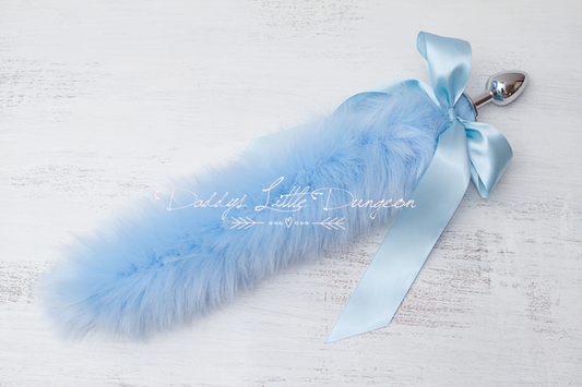 Cute blue DDLG butt plug fox tail for anal, BDSM sex toys, Kawaii cosplay, Femdom sissy plug, petplay and pet play.