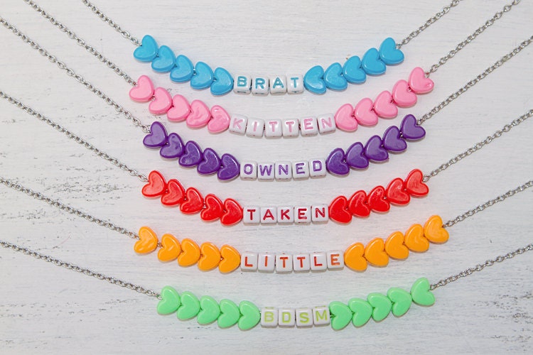 DDLG BDSM Cute Custom Naughty Nickname Word Colorful Necklace ABDL Baby Gift Pet Play Kitten Kawaii Daddy's Little Girl Cosplay mature