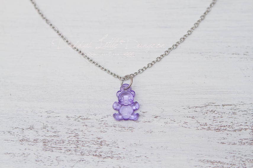 ABDL DDLG Cute Simple Teddy Bear Charm Necklace Daddy's Little Girl Princess Gummy Clear Lolita Baby Sissy Sub Master BDSM Jewelry Kawaii