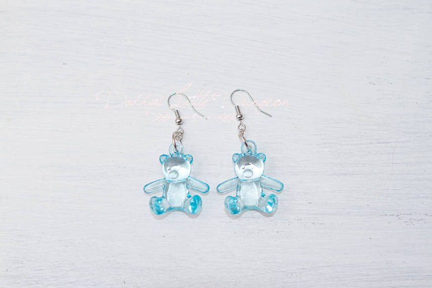 ABDL DDLG Cute Teddy Bear Pierced Earrings Daddy's Little Girl Princess Gummy Clear Dangle Lolita Baby Sissy Sub Master BDSM Jewelry Kawaii