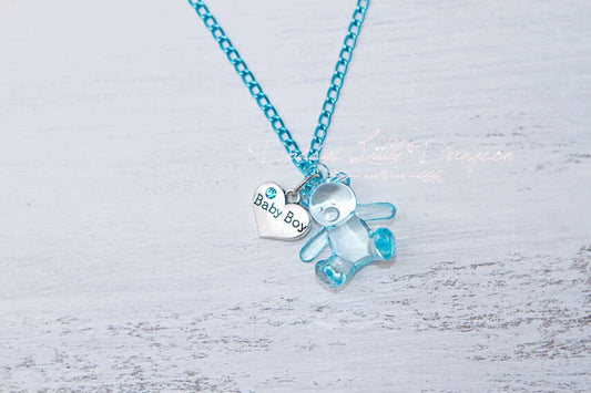 ABDL DDLG Blue Rhinestone Baby Boy Stuffie Teddy Bear Charm Necklace Lolita Daddy's Little Princess Gummy Sissy BDSM Jewelry Kawaii Goth