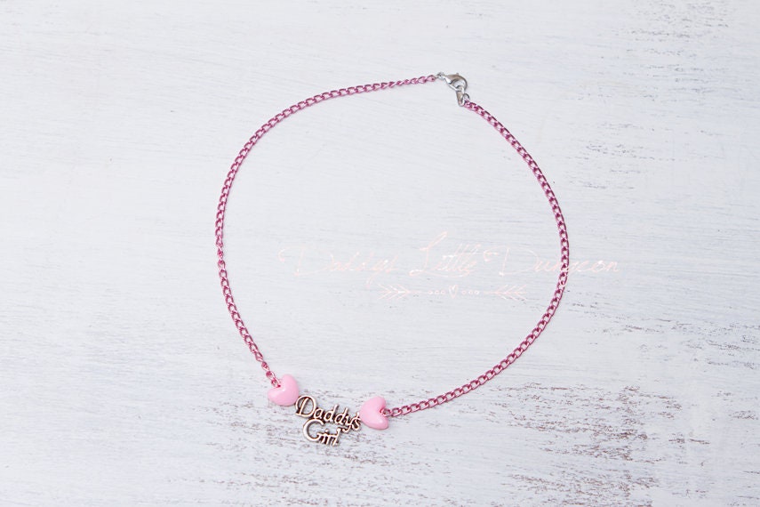 ddlg abdl Submissive Pink DADDY'S LITTLE GIRL Charm Choker Necklace Discreet Day Collar Petplay Kitten BabyGirl bdsm jewelry lolita fetish