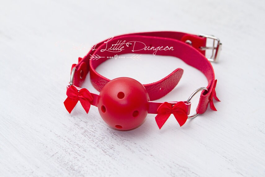 DDLG Pretty Red BDSM Bondage Ball Gag Bit Bows Sub Girly Daddys Little Girl Kawaii ABDL Sissy Master Kinky Fetish Freak Pet Play mature