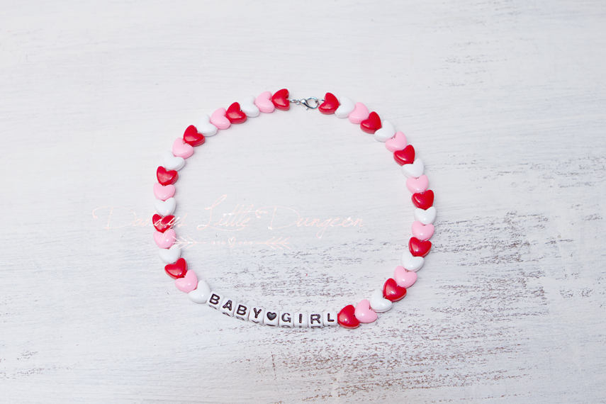 DDLG BDSM Cute Custom Naughty Nickname Word Heart Beads Choker Necklace ABDL Baby Pet Play Kitten Name Kawaii Daddy's Little Girl Lolita