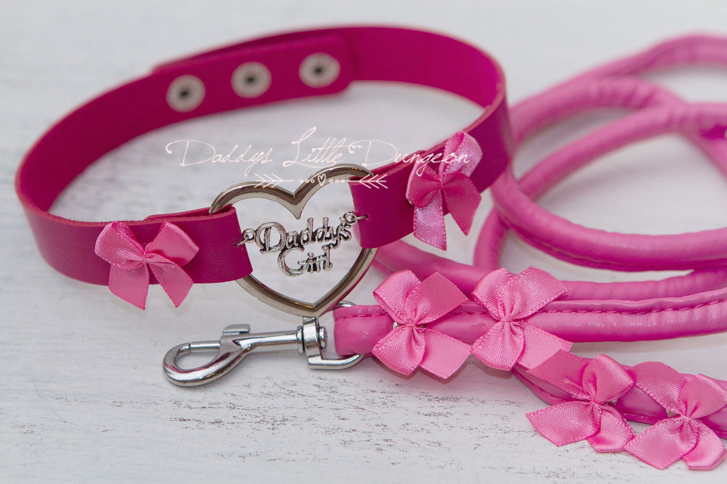 DDLG Pretty Pink BDSM Bondage Collar & Leash Set Bows Submissive Master Girly Sissy Daddys Little Girl Kawaii ABDL mature Baby mommy kitten